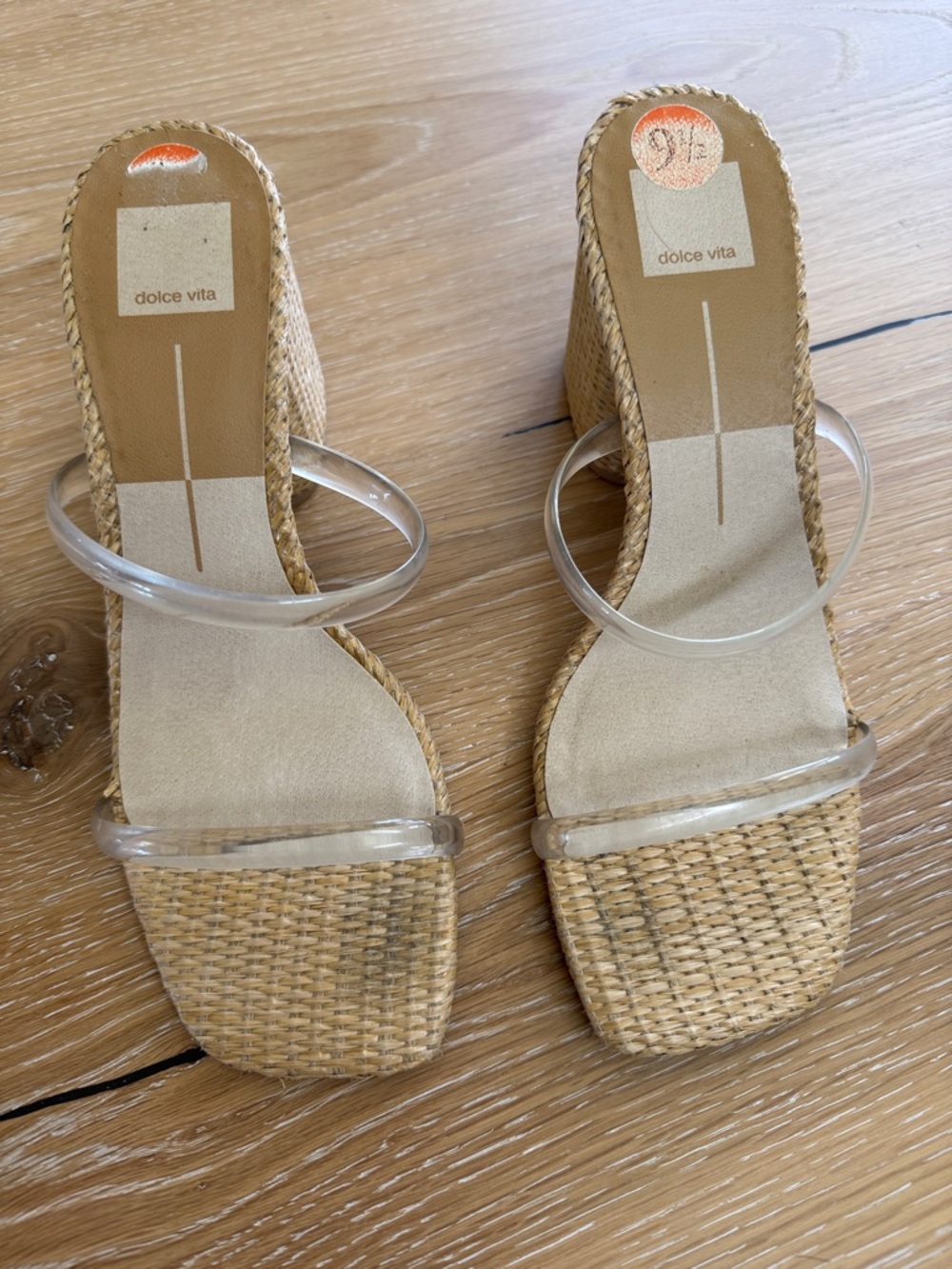 Dolce Vita Tan Woven Wedge Sandals with Clear Straps - Picture 4 of 6